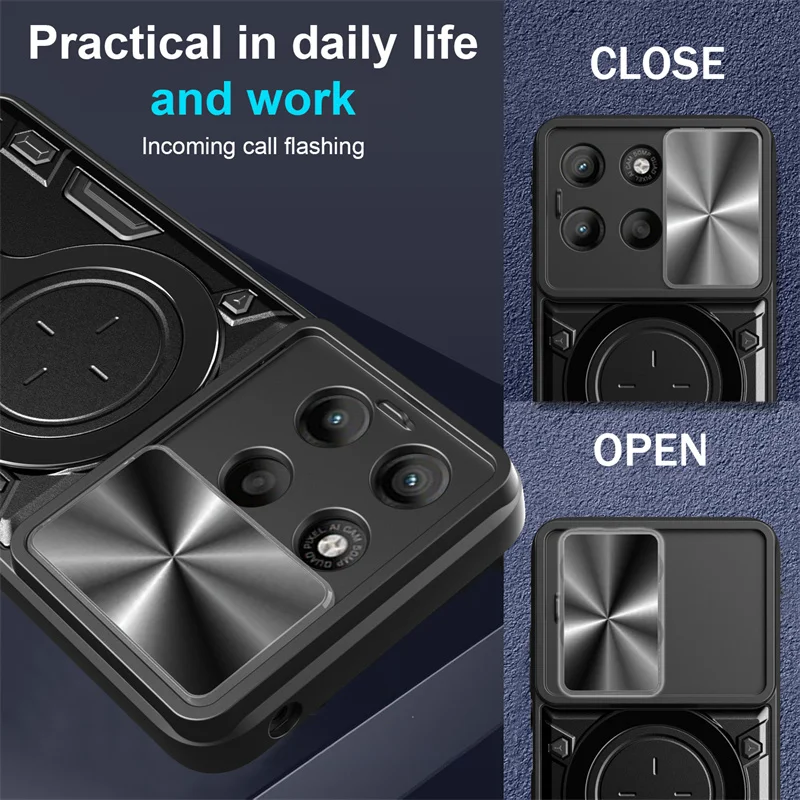 Enhanced Magnetic Metal Ring Bracket Phone Case with Slide Camera Lens Protection