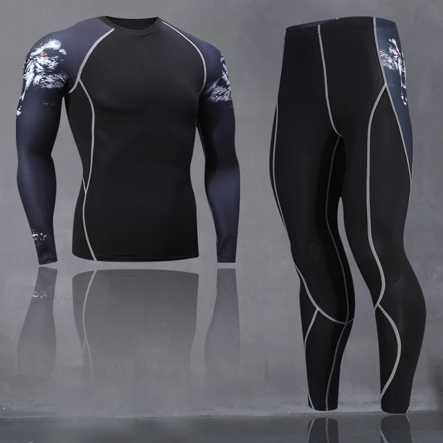 Running Men's Thermal Underwear Underpants Kit Sports Compression Clothing Tracksuit For Men Fitness Slim Joggers Base Layer Set 2Pcs-Set