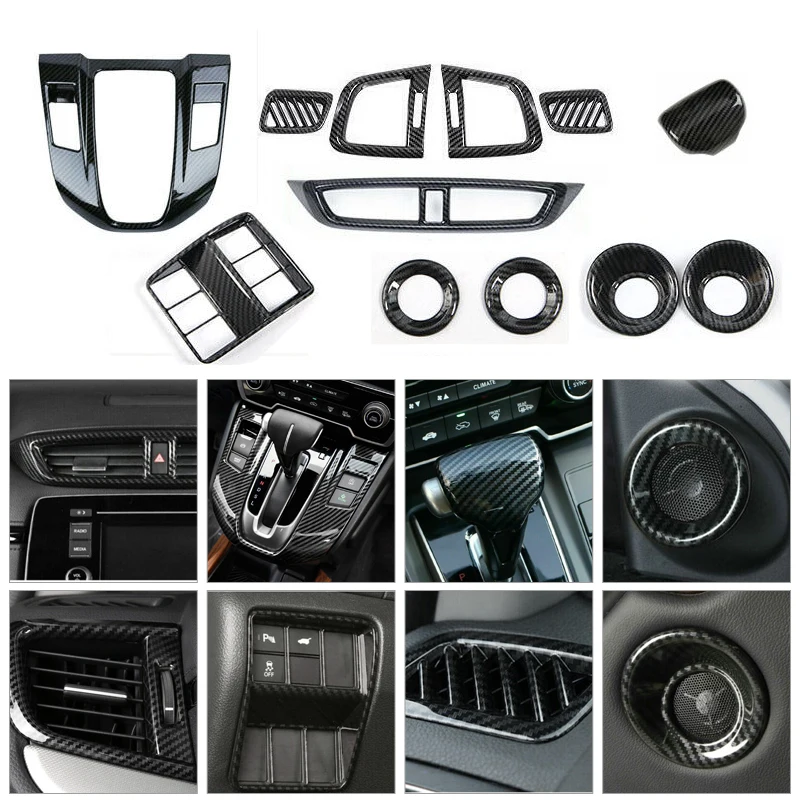 

Car Carbon Fiber Style Interior Center Console Knob Outlet Air Panel Navigation Decor Cover Kit Fit for Honda CR-V 2017-2022 LHD