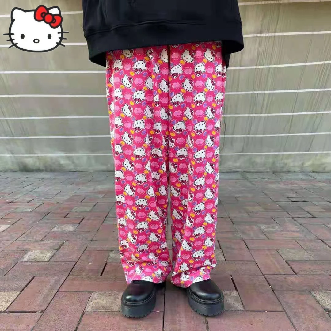 

Брюки женские с широкими штанинами и высокой талией, с принтом Hello Kitty