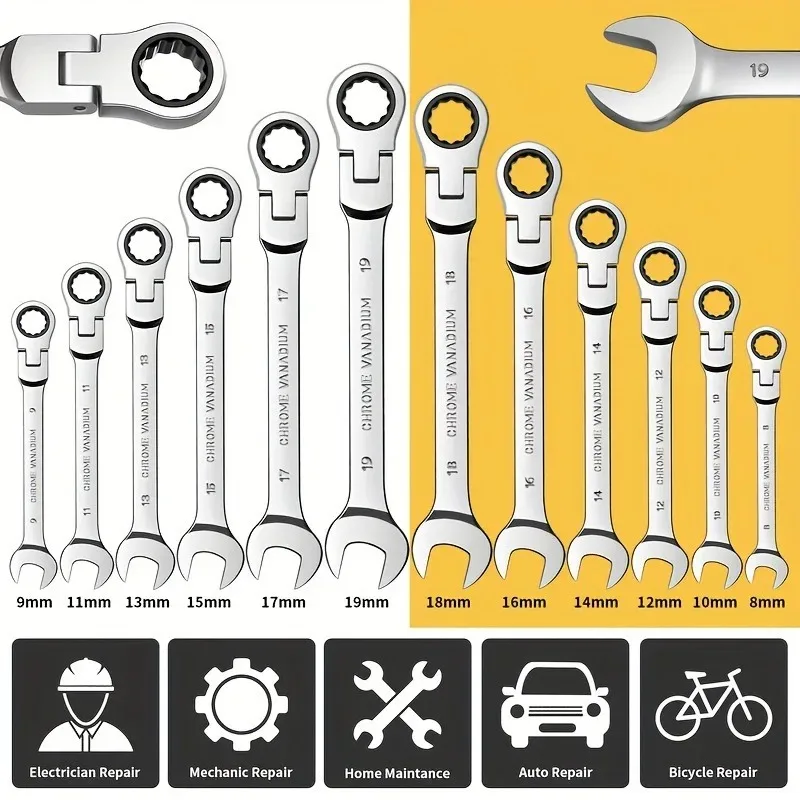 Adjustable Ratchet Wrench with Swivel Head for Auto Repair and Maintenance