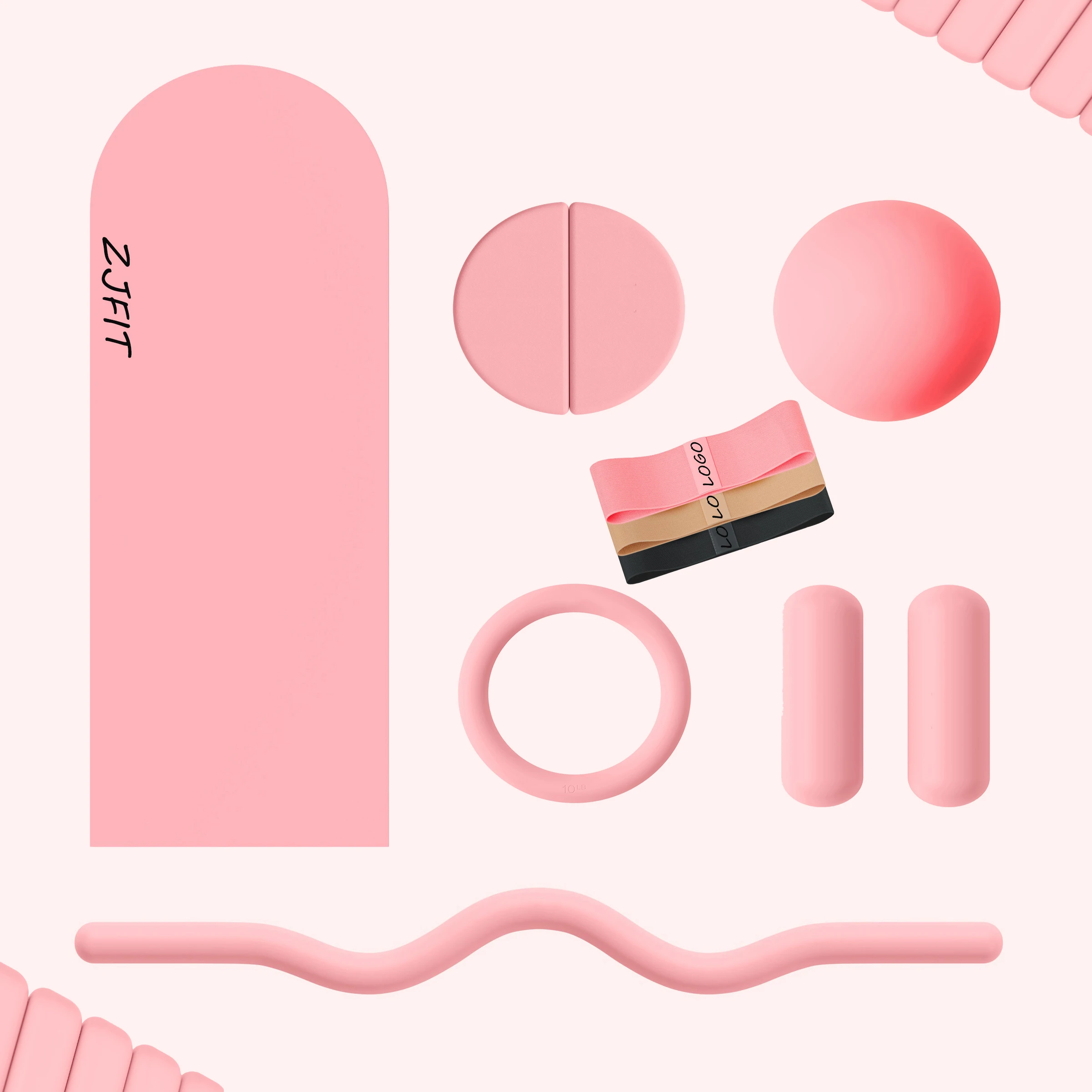 Description Picture 2 of itemCustom Color Home Gym Fitness Yoga Pilates Set Rubber PU Yoga Mat Silicone Dumbbell Power Ring Barbell Bar Beam Ankle Weight