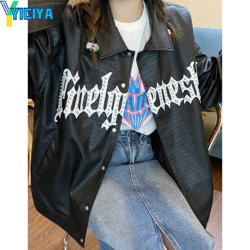 

YICIYA leather jacket rivet parker American fashion coats women clothing bomber winter Jackets new outfits 2024 outerwear cloth