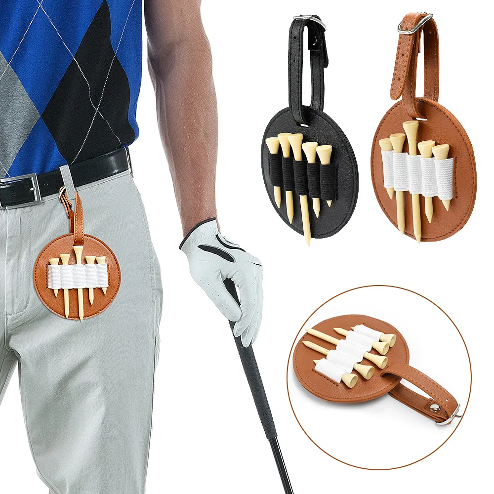 

Leather Golf Waist Bag with 5 Tees Plug in , Portable Golf Ball Storage Bag Holder Golfer Mini Waist Pouch Pack