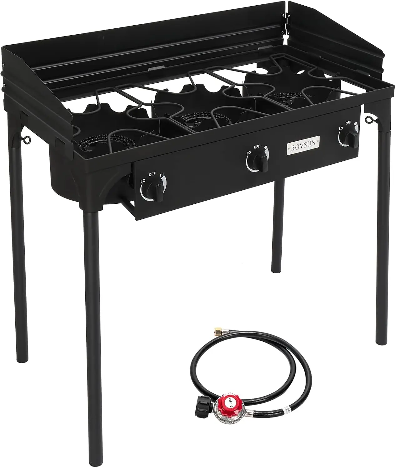 3-Burner Outdoor Portable Propane Burner Stove 225,000-BTU Gas Cooker with Windscreen & Carrying Bag, Heavy Duty Iron Cas 6