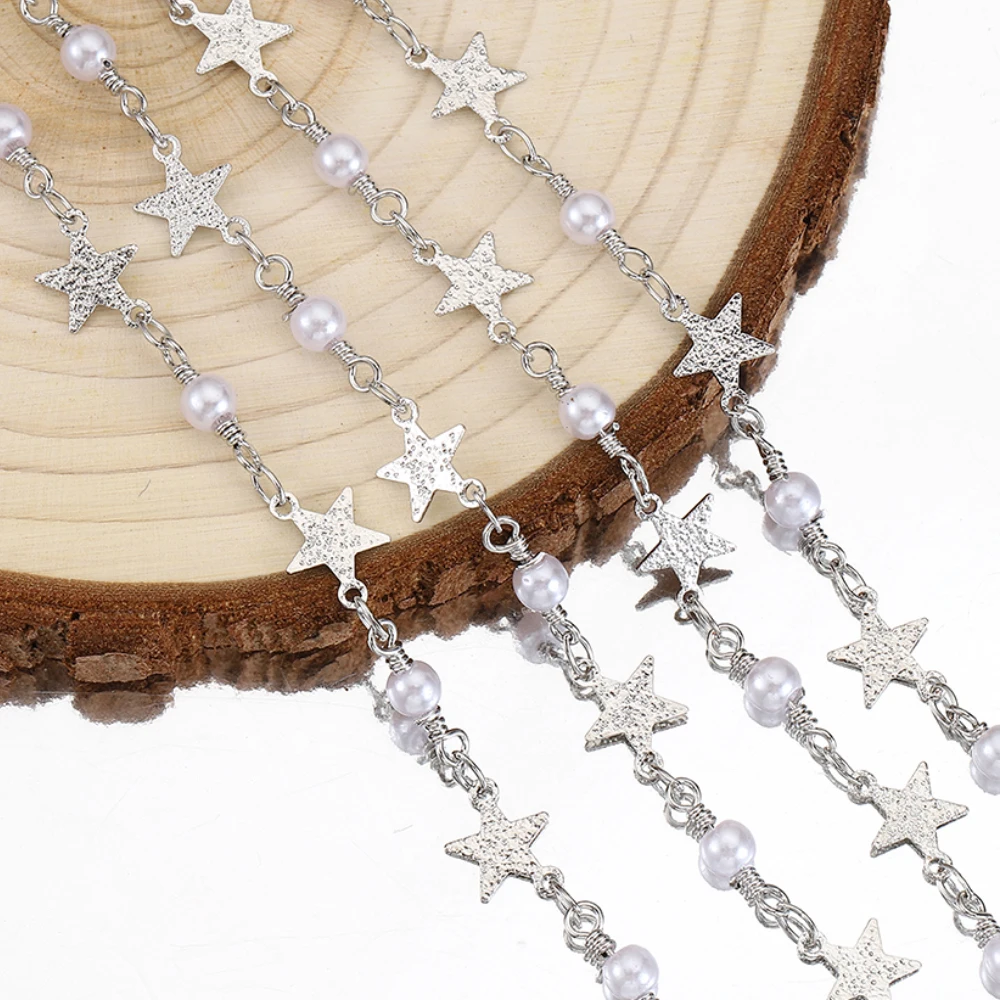

1Meter Imitation Pearl Beads Star Links Copper Chains Silver Color Necklace Chains Bracelet DIY Earrings Jewelry Making Supplies