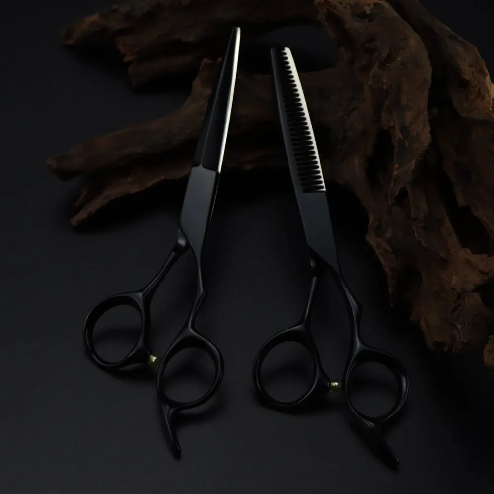 

Professional JP 440c steel 6 '' Upscale Black hair scissors haircut thinning barber makas cutting shears hairdressing scissors