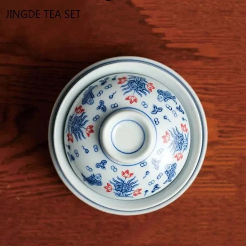 Jingdezhen Blue and White Porcelain Gaiwan Handmade Ceramic Teacup Travel Tea Bowl Chinese Teaware Drinkware Personal Cup 200ml