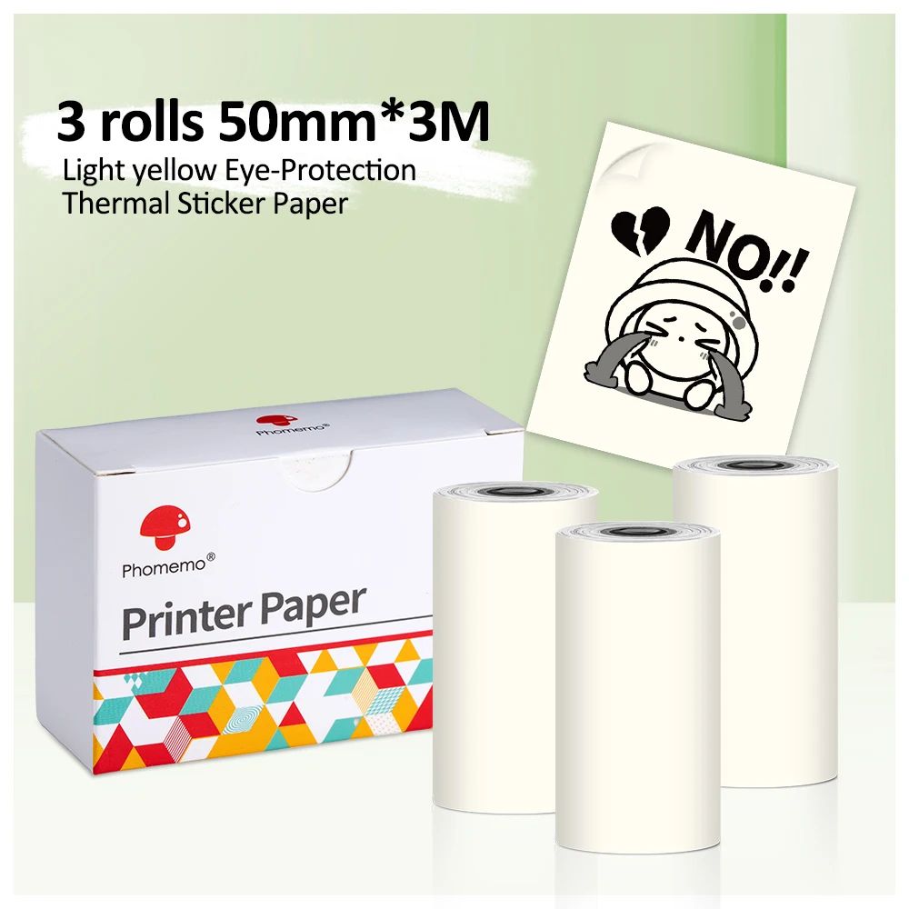 Phomemo White Thermal Paper Rolls - 10 Year Image, 53mm X 6.5m, 3 Rolls - Non-Sticky For Pocket Printers