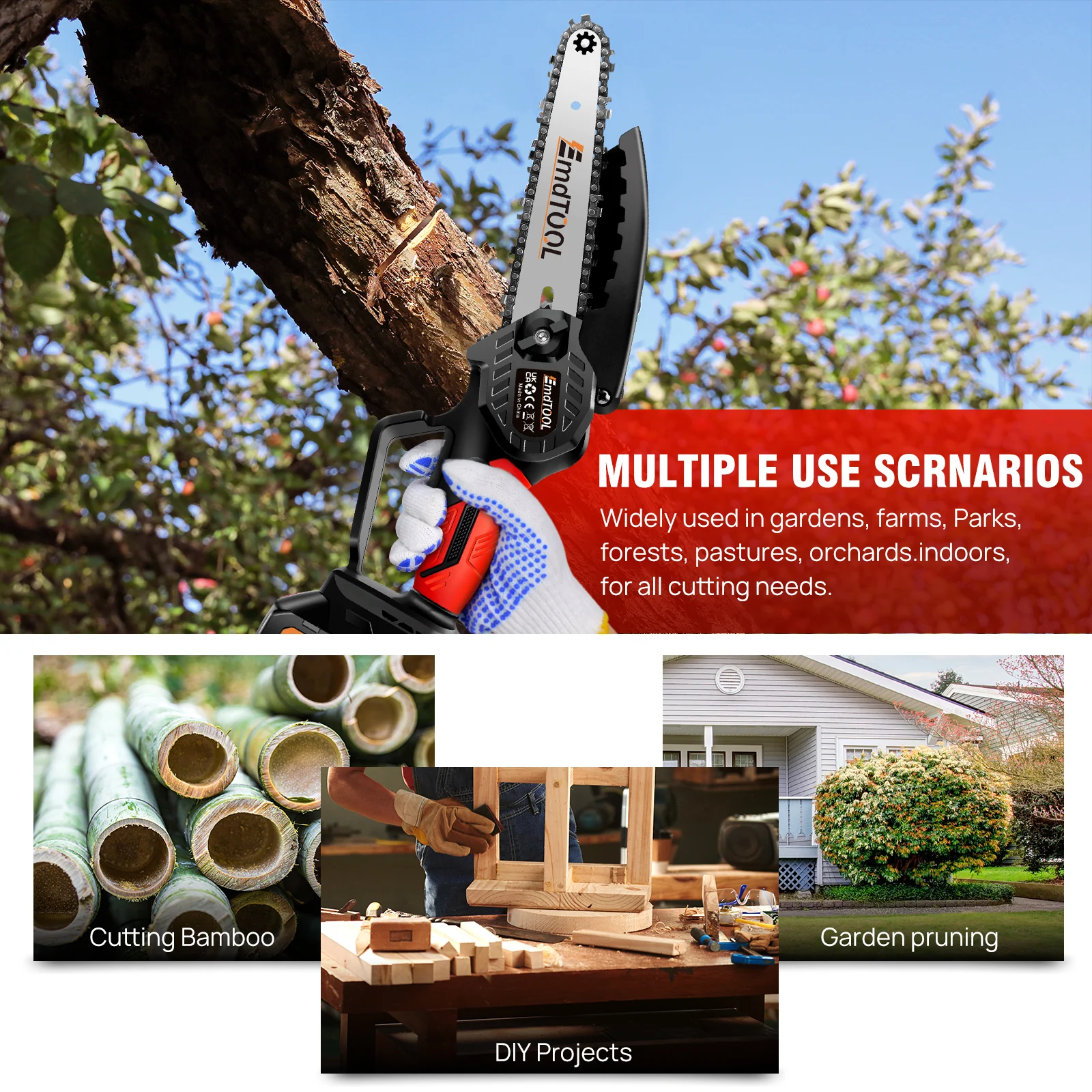 6 Inch Mini Chainsaw with 1.5Ah Batteries, 700W Cordless Chainsaw, One Handed with 2 Chains for Cuting Bamboo, Branches, PVC