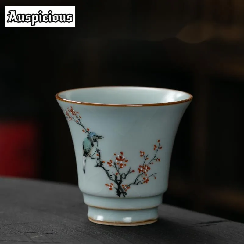 

110ml Handmade Ru Kiln Porcelain Teacup Hand Painted Plum Blossom Master Cup Female Open Piece Tea Bowl Kung Fu Teaset Utensil