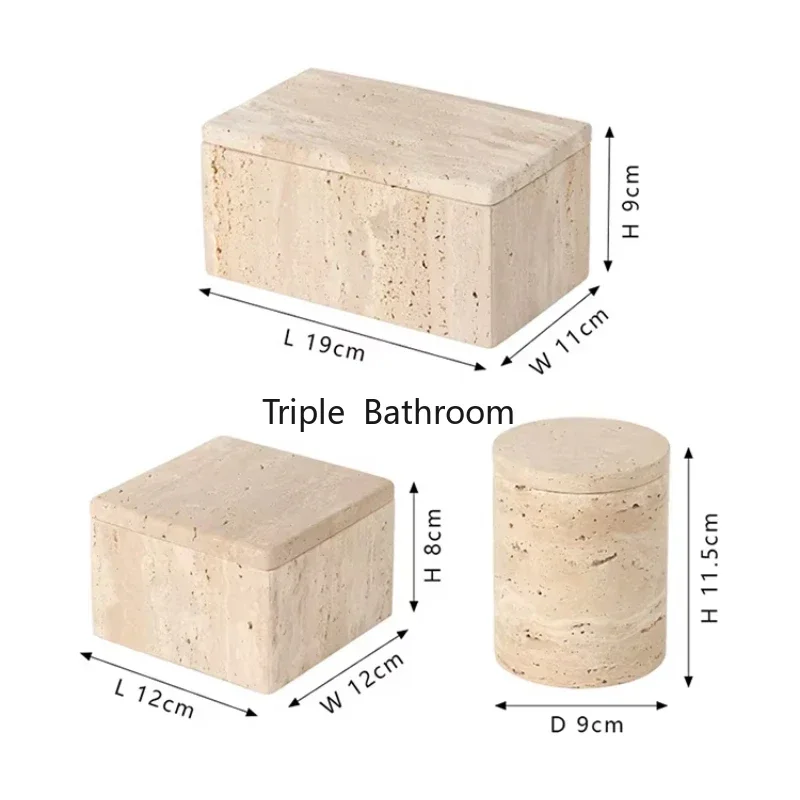 Natural Cave Stone Bathroom Cotton Swab Storage Box Retro Travertine Jewelry Perfume Storage Container Home Accessories 6