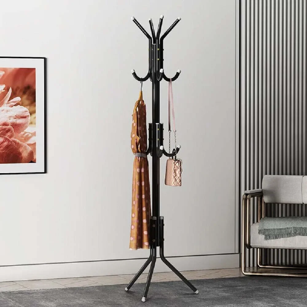 Coat Rack Standing Metal Hat Hanger 12 Hook for Jacket Umbrella Tree Stand Black for Home Living Room Clothing Storage