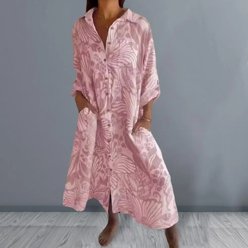 

Длинное платье с лацканами, элегантное женское платье с длинными рукавами и карманами для ношения, свободное летнее платье большого размера для отпуска и вечеринок, для работы