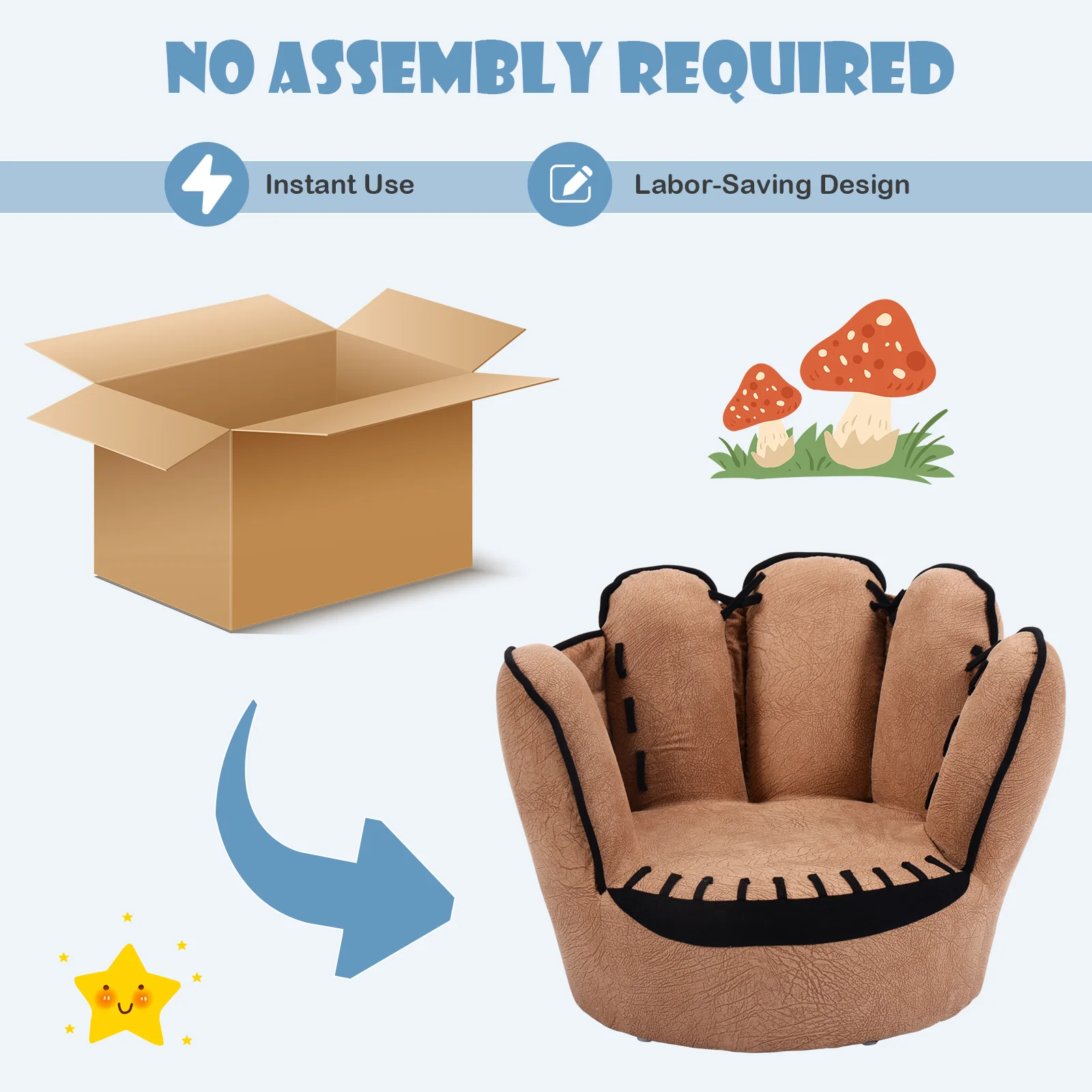 Kids Sofa, Children Couch with Ergonomic Backrest and Cute Appearance, Upholstered Chair for Kids Room, Living Room