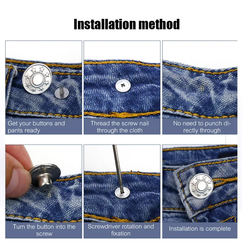 20/10Pcs Detachable Jeans Screw Button Snap Fastener Pant Pins Nail Free Jeans Adjustable Waist Alloy Buckles Sewing Accessories