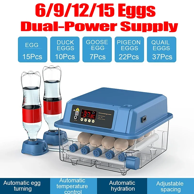 

6/9/12/15Eggs Incubator With Drawer Type Mini Egg Incubator With Automatic Water Ionic Waterbed Replenishment Temperature Contro