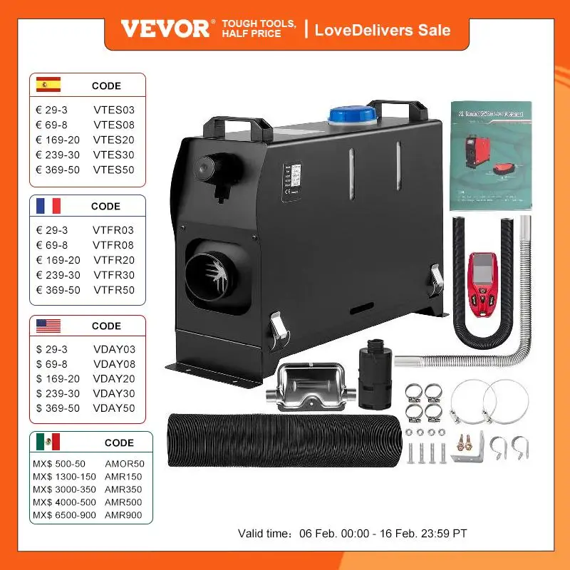 Vevor Riscaldatore Ad Aria Diesel 12V, Riscaldatore Di Parcheggio, Riscaldatore Per Camion Auto Barca 8Kw Monoforo Interruttore, Colore Nero, Riscalda