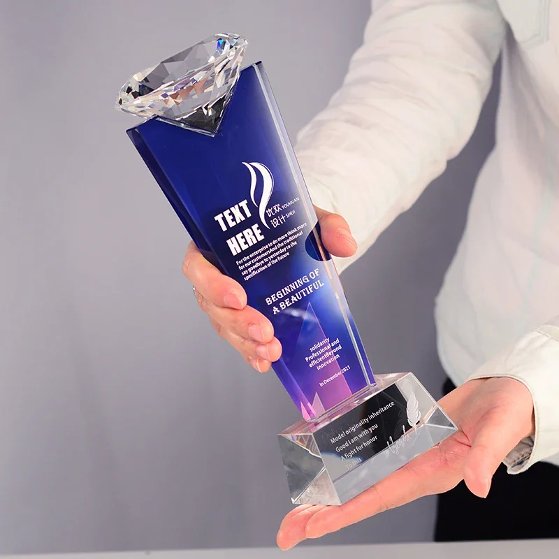 Custom Diamond Style Crystal Trophy Creative High-End Home Decoration, Excellent Employees Annual Meeting Competition Award, 1Pc