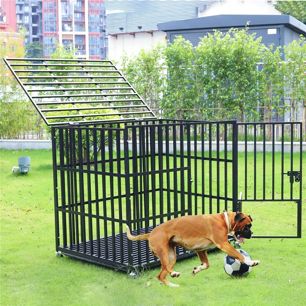 Rolling Heavy XXL Large Pet Cage Thick Metal Dog Crate Kennel Playpen with Tray