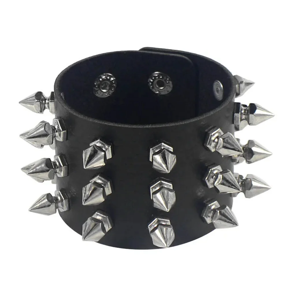 2024 Pu Leather Studded Choker Punk Spike Rivets Wristband Adjustable Bangle 1