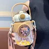 820ml Kids Water Sippy Cup Cartoon Water Bottle with Straw and Handle Portable Drinking Bottle Cup for Children Student School 4