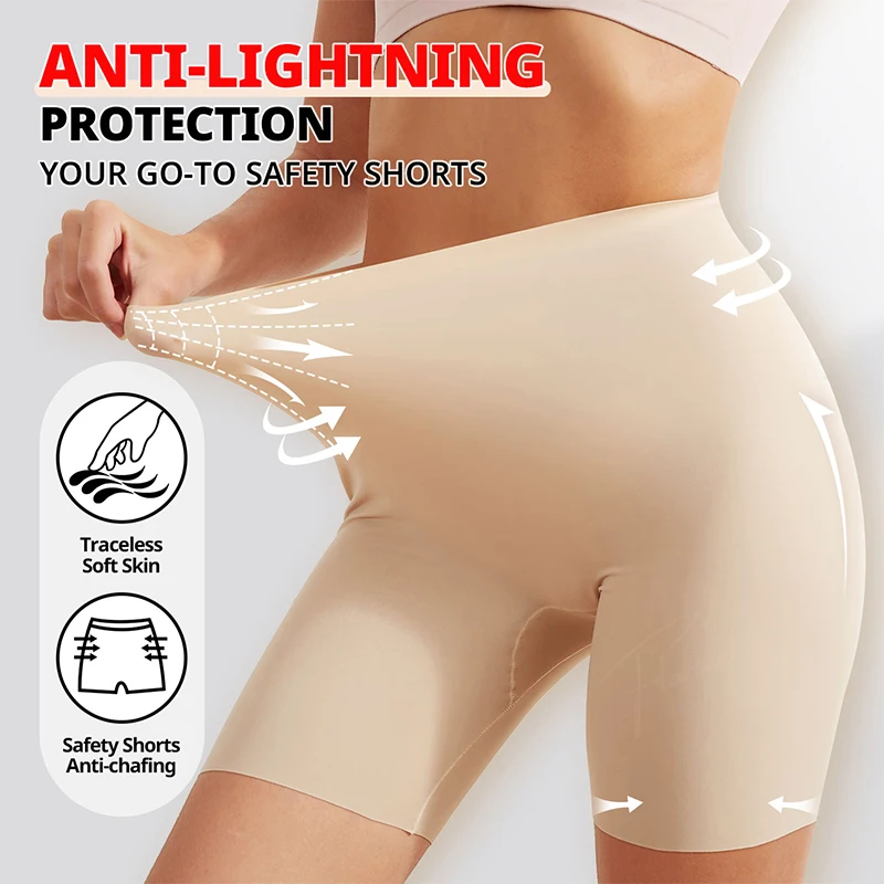 High Waist Shorts Flarixa High Waist Safety Shorts Anti Light for Women Anti Chafing Boxers Underwear Protective Panties Under Dress Cycling Pants