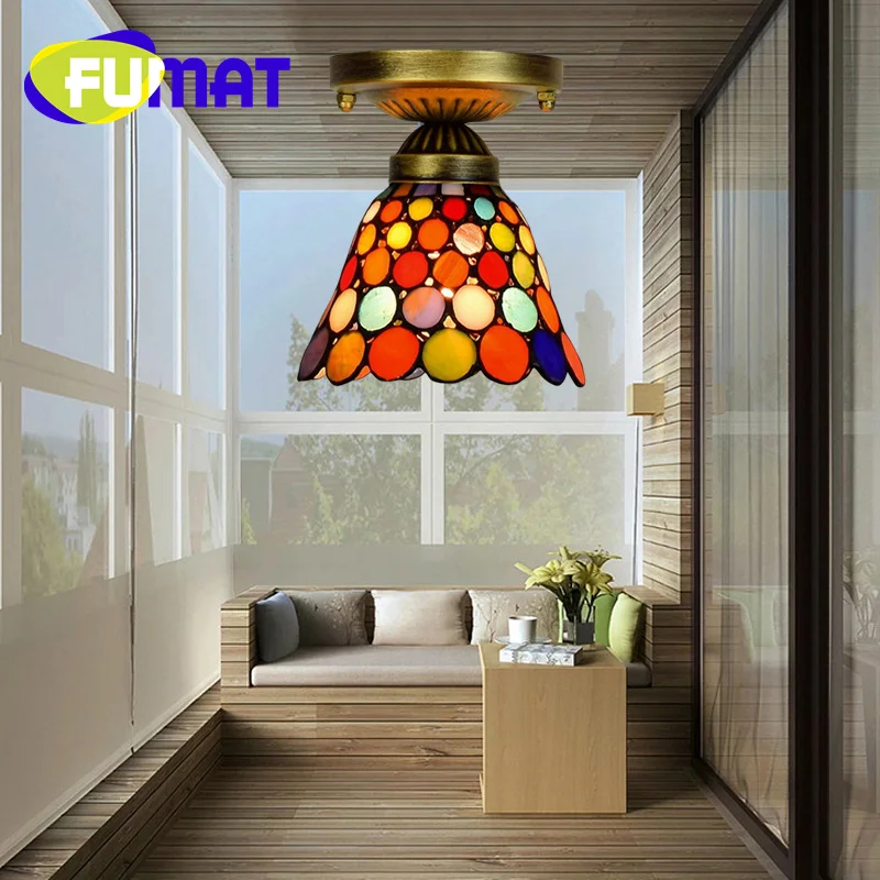 

FUMAT Tiffany 6 inch stained glass ceiling light deco hallway balcony LED night lights Dazzling flush mount light retro style