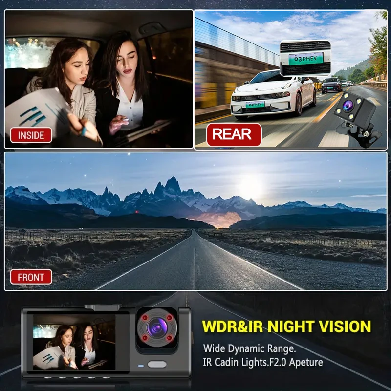 자동차 용 1080P 대시 캠 3 채널 레코더 비디오 WIFI 듀얼 Len Dashcam 자동차 Dvr 차량용 자동차 Assecories 용 전면 후면보기 카메라