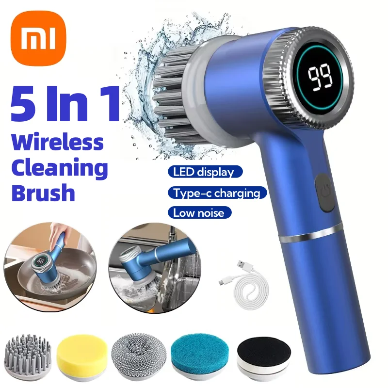 Xiaomi Electric Cleaning Brush Multifunctional Kitchen Bathroom Toilet Portable Powerful Clean Brush 5 Heads LED Display cleaning brush