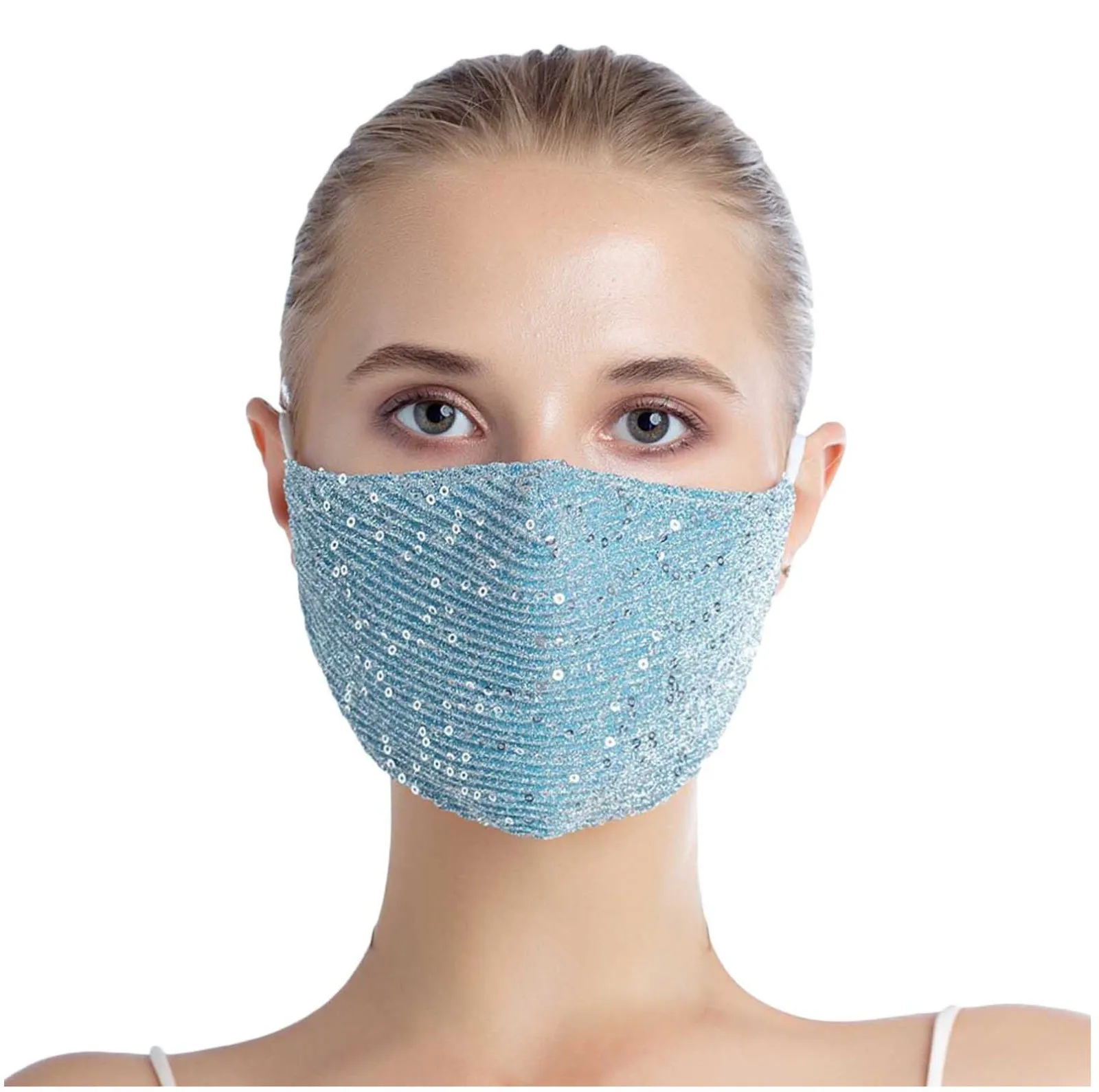 1 Pc Washable Sequins Breathable Reusable Face Mask Shiny With Filter Pocket Face Mask Fashionable And Multi-Color Women\'S Masks