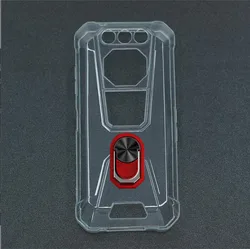 Enhanced Durable Silicone Phone Case with Back Ring Holder Bracket - 6.58” Screen Compatible for FOSSiBOT F106 Pro (Transparent C Red)
