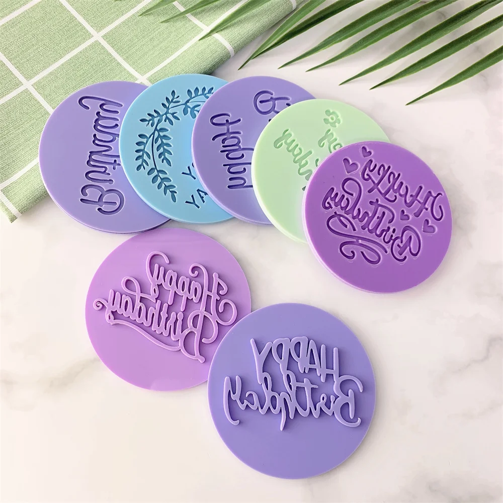 Acrylic Cookie Embosser Mold Happy Birthday Pattern Cake Stencil Fondant Icing Biscuit Baking Supplies Decorating Tool |