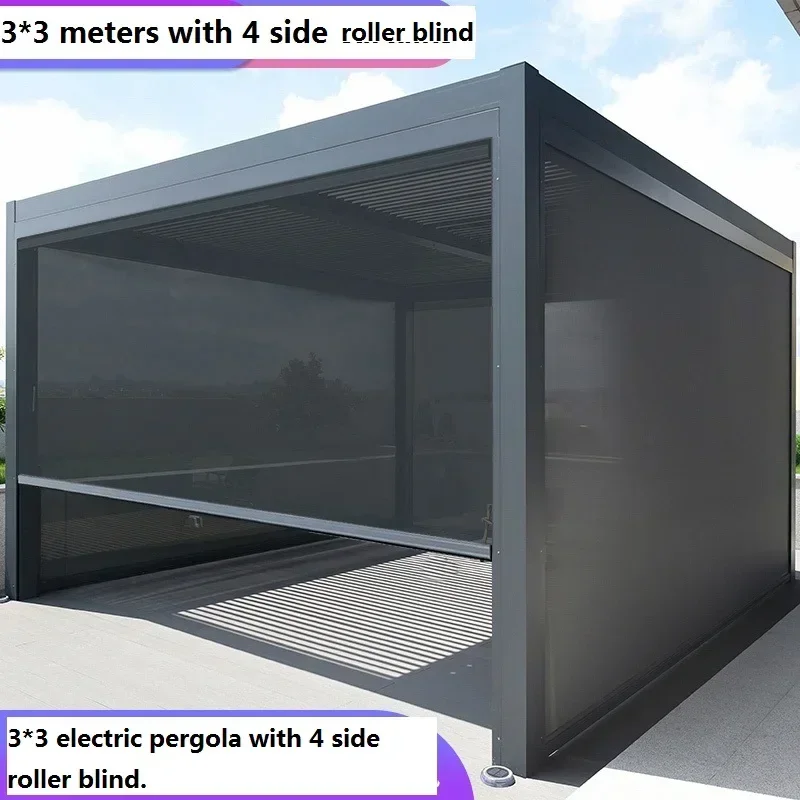 Gazebo Da Giardino Motorizzato In Alluminio Bioclimatica Sistemi Di Pergola Con Tetto A Lamelle In Alluminio Con Tenda A Rullo E Luci A Led Impermeabi