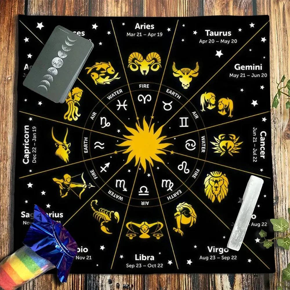 Zodiac Tarot Tablecloth 12 Constellations Altar Cloth Tarot Mat Witchcraft Divination Astrology Board Game Decor Art Poster 5
