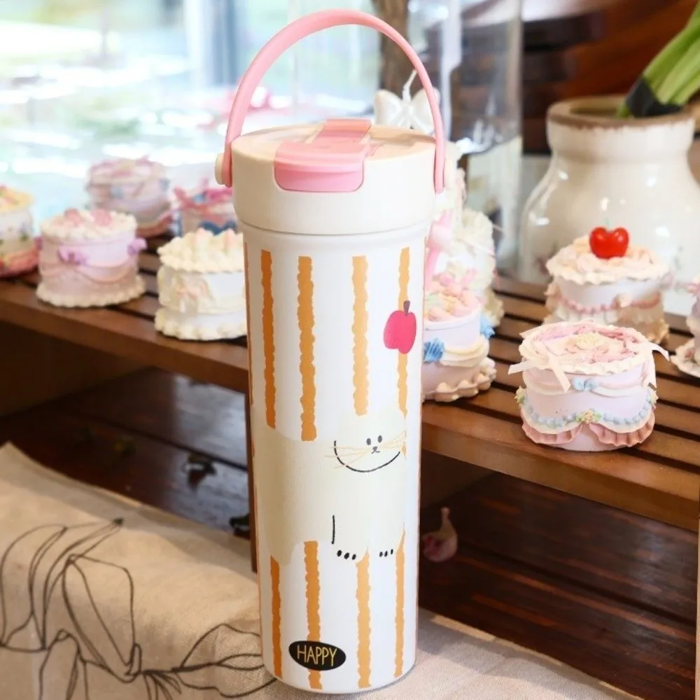 Water Bottle 600ml Insulated Cup Leak-proof Double Wall Travel Tumbler with Straw Cartoon Thermos Bottle Car Travel