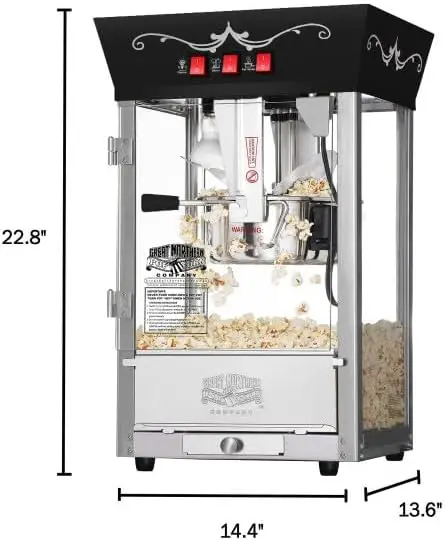 Popcorn Machine with Stainless-Steel Kettle, Reject Kernel Tray, Warming Light, and Accessories