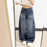 American Retro Splicing Design Wide Leg Jeans Women High Street Straight Loose Slimming Long Trousers Trendy Low Waist Jeans