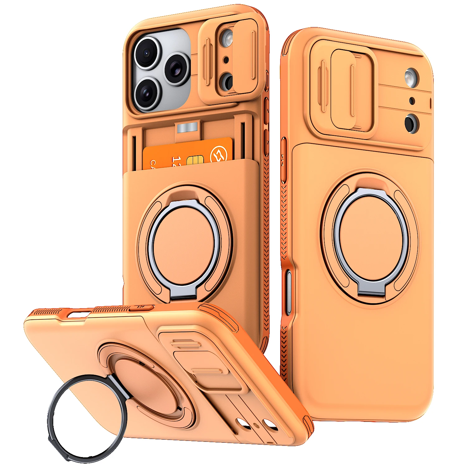 Enhanced Armor Case with Slide Camera Protector, Magnetic Ring Holder, and Card Cover