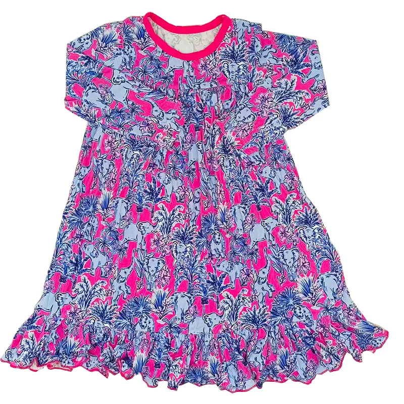 

2023 Girls Summer Comfortable Elephant Sleepwear Baby Girls Sleeper Dress Bamboo Fiber Children Clothes