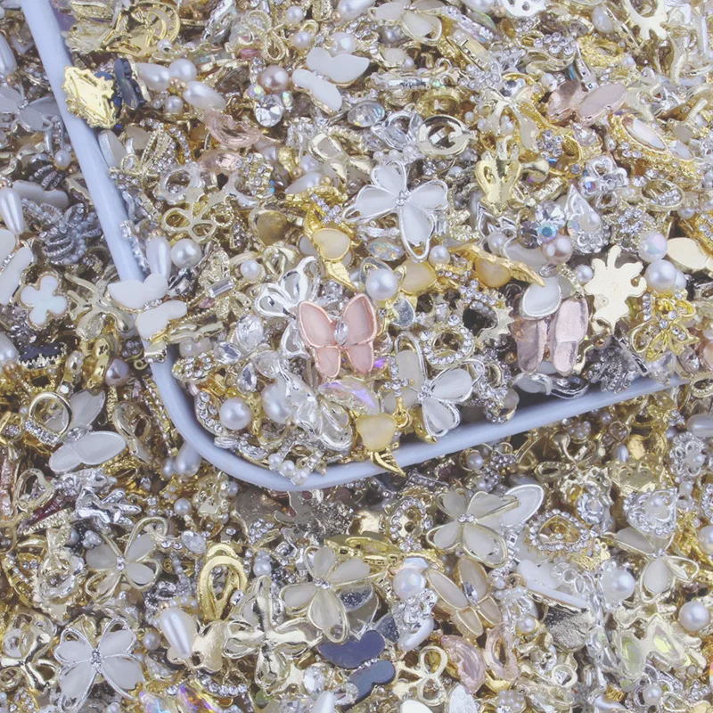 50PCSBulkNailAlloyJewelryGoldSilverZirconNailArtJewelryAlloyMixedGemsRandom
