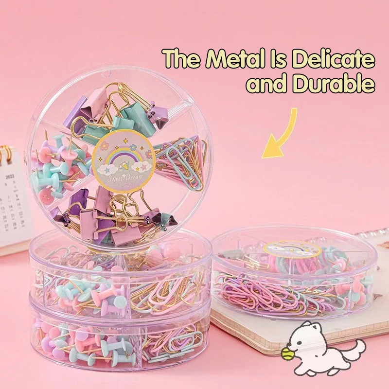 Color Paper Clip Long Tail Clip Push Pin Four Grid Box Office Combination Set I-shaped Nail Boat Shaped Needle