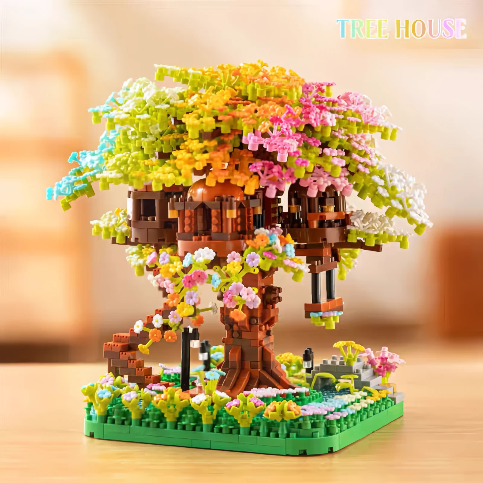 Mini Sakura Tree Building Blocks Set DIY Cherry Blossom Bricks Treehouse Model D