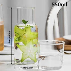 Elegant Heat - Resistant Glass Bedside Water Carafe Set with Cup for Guest Room and Bathroom (Clear 550ml)