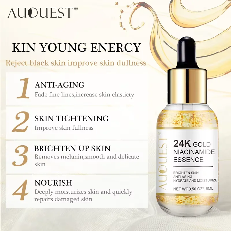 AUQUEST 24k Gold Face Serum Hyaluronic Acid Serum Moisturizing Whitening Anti Aging Wrinkle Face Skin Care 15ml 3