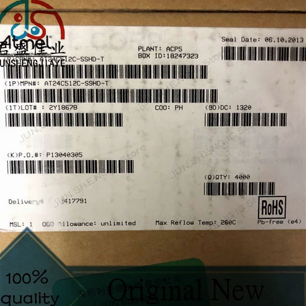 

JUN SHENG IC Store/50 pieces /lot 100% new original IC AT24C512C-SSHD-T EEPROM 2FC Silk screen patch SOP-8 memory chip