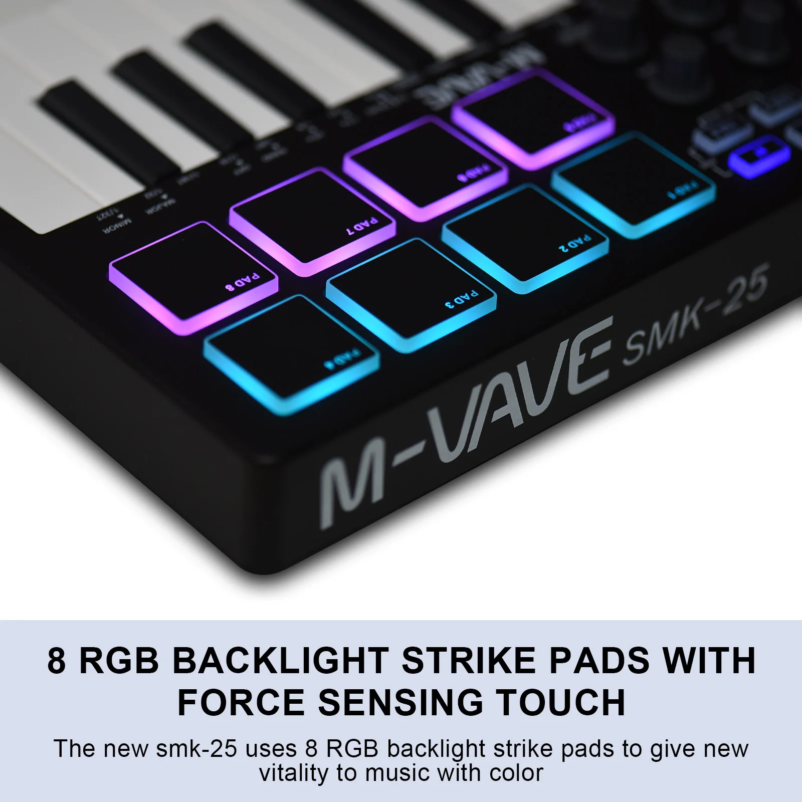 M-VAVE 25-Key MIDI Control Keyboard Mini Portable USB MIDI Keyboard Controller & Sensitive Keys 8 RGB Backlit Pads 8 Knobs