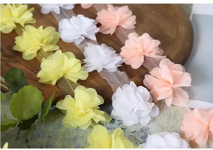 Elegant 24Pc 3D Chiffon Lace Floral Applique Trim for Bridal and Fashion Accessories