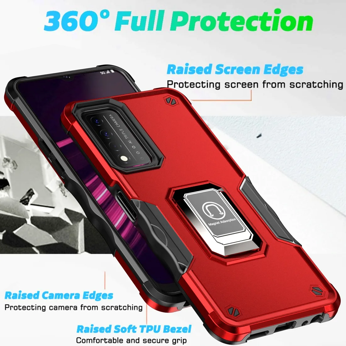 Phone case Magnetic case Phone protector cover Revvl V+ 5G Phone Cover Metal Ring Magnetic Kickstand Shockproof Case for T-Mobile Revvl V+ 5G