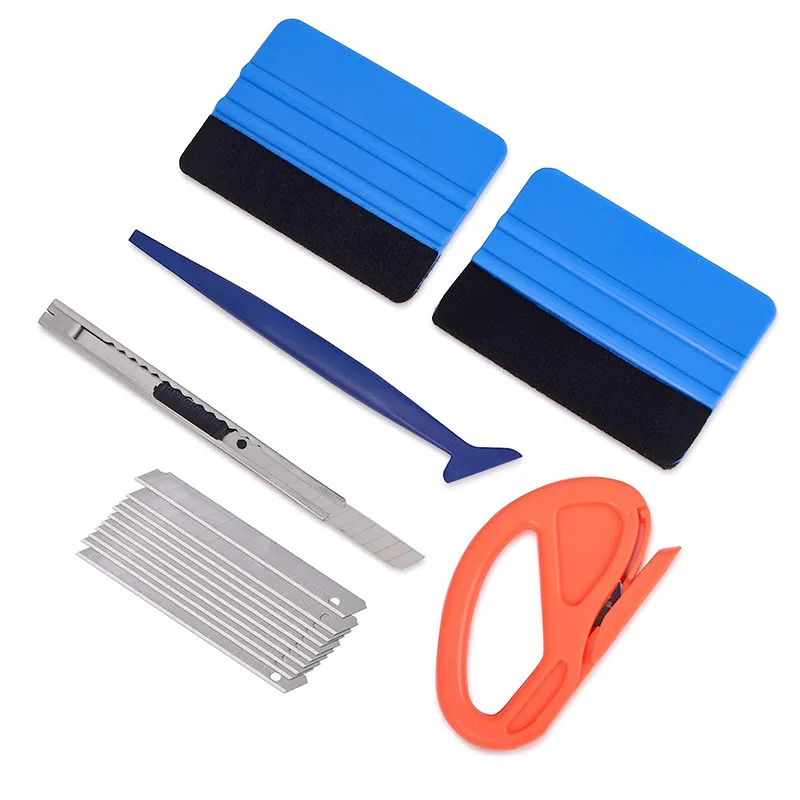 Vehicle Vinyl Wrap Tool Kit Window Tinting Tool 4 Inch Felt Squeegee Retractable 9mm Utility Knife Vinyl Cutter Corner Squeegee